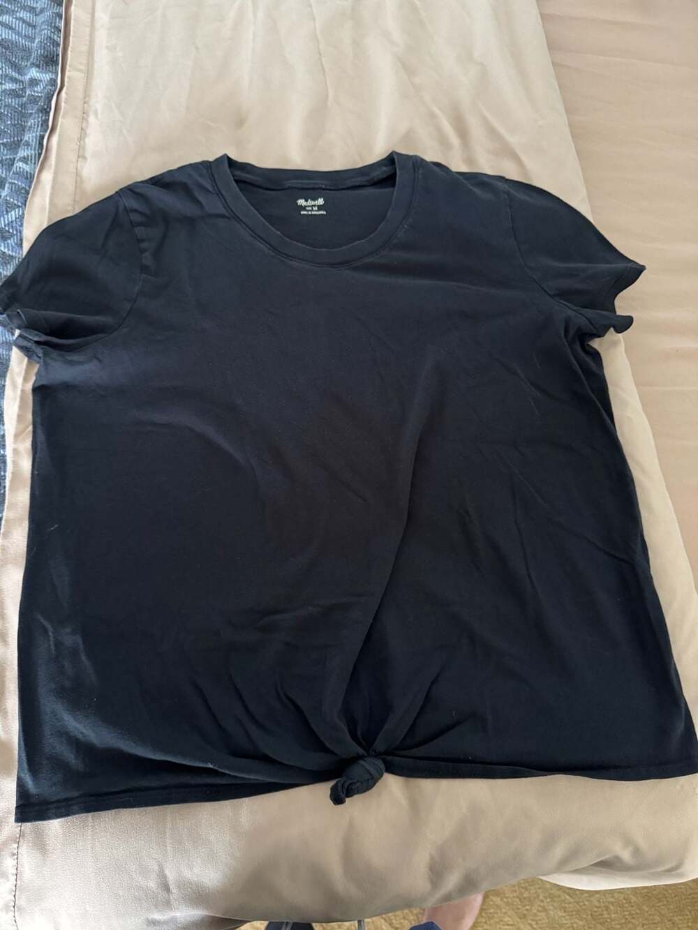 Madewell Tie-Front T-Shirt Size M Black Cotton Short Sleeve Top
